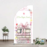 Aperturee - Aperturee Pink Book New Chapter Awaits Baby Shower Half Moon Arch Backdrop